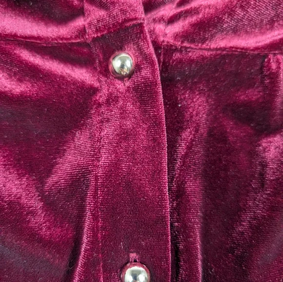 Kara and Kate Velvet Burgundy Button Down Small Shirt - Picture 4 of 10